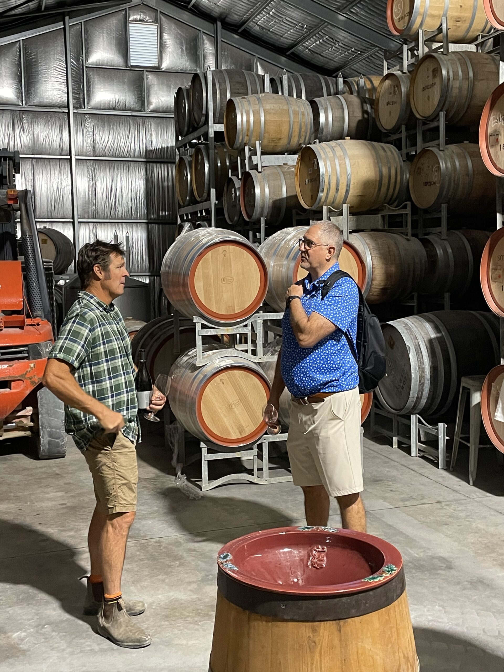 Discussing wine making technics with Simon Cowham, co-Owner and Wine Maker at Sons of Eden Winery in Barossa Valley, Australia. February, 2024
